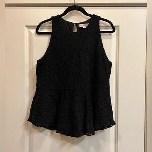 LOFT Black Lace Peplum Top Sleeveless Lined - size M